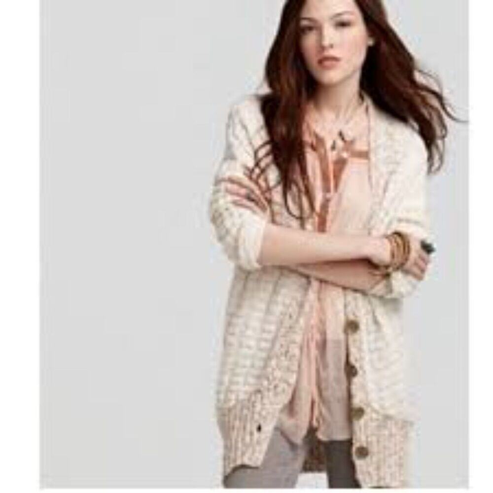 FREE PEOPLE Bumpy Road Long-Line Oversized Cable Knit Cardigan Size XS